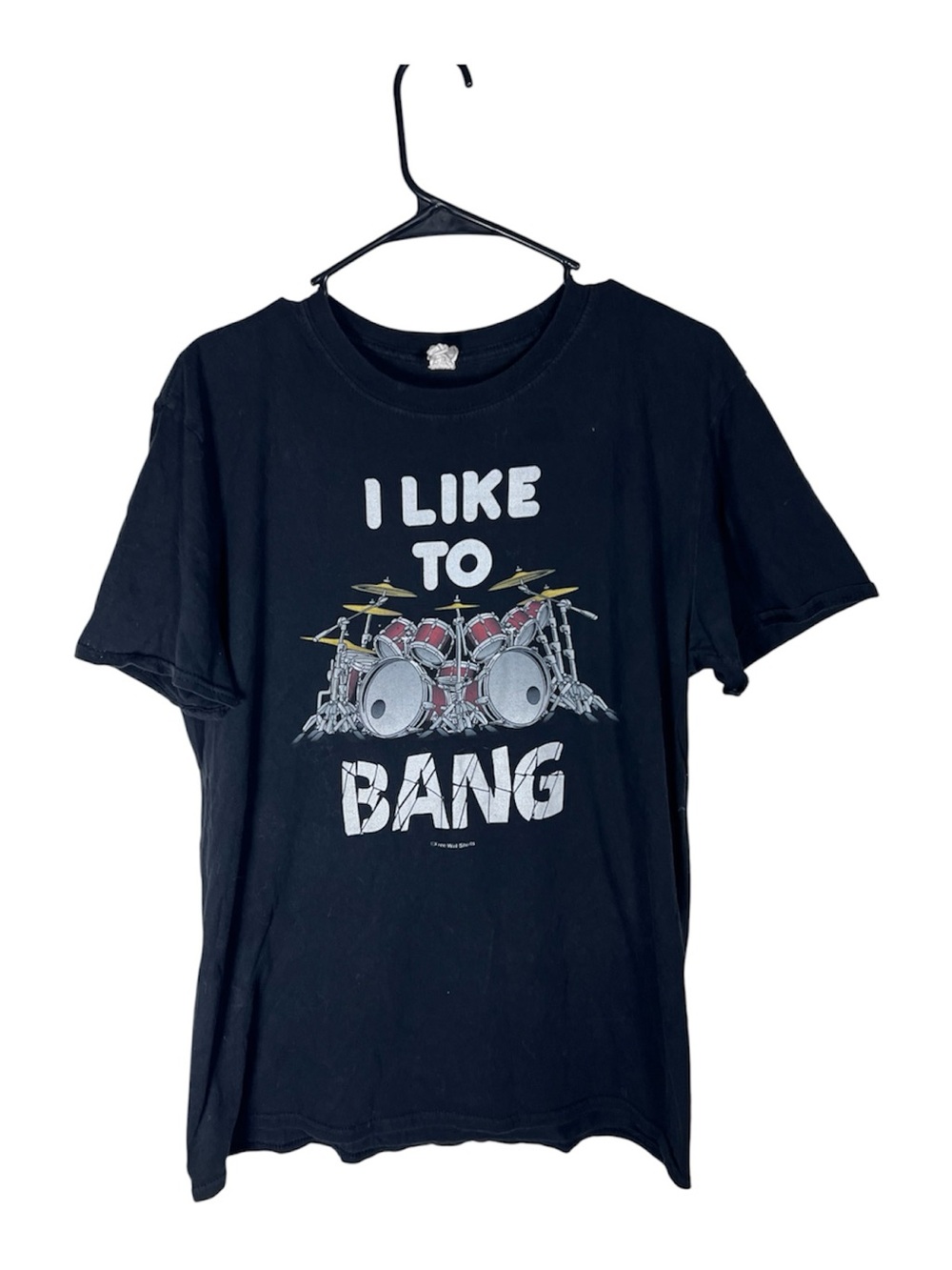 Black Graphic Tee "I Like To Bang" Drum Kit Shirt Size L
